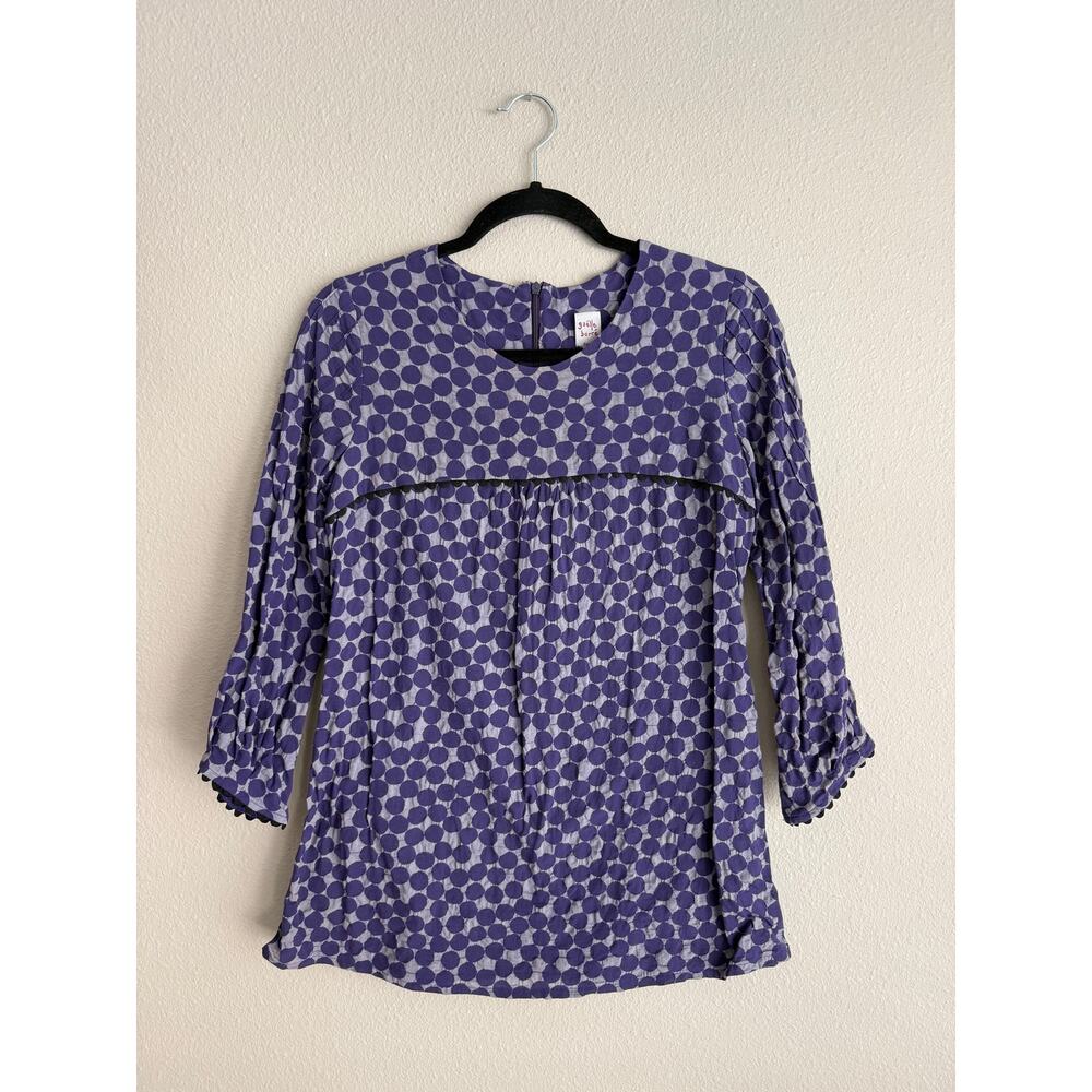 Vintage Gaëlle Barré Paris Sz 2 Babydoll Twee Mod Tunic Top Purple Polka Dot